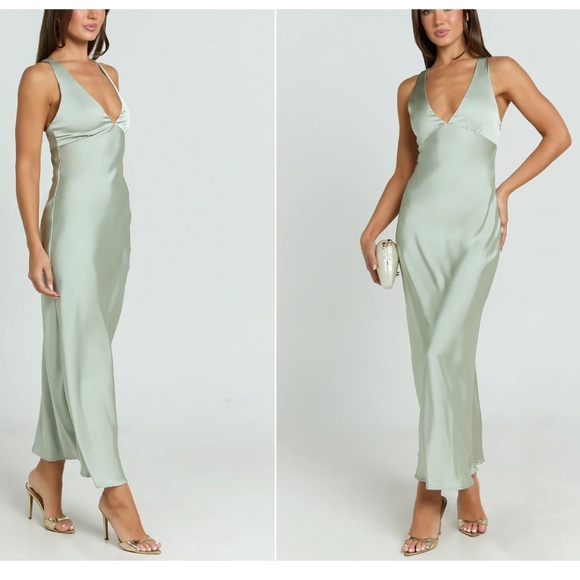 Showpo. Dresses & Skirts - NWT SHOWPO SAGE DEEP V NECK SATIN SLIP DRESS